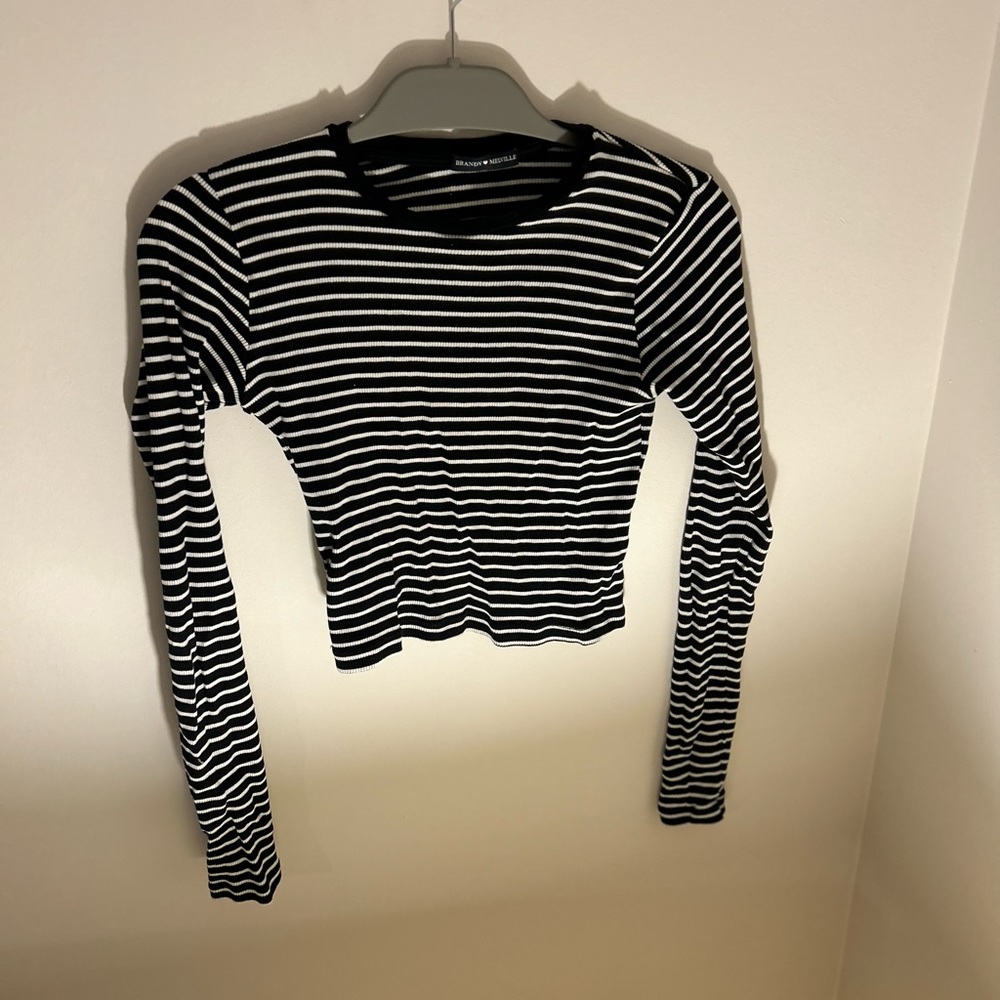Brandi Melville ribbed, crop long sleeve striped top